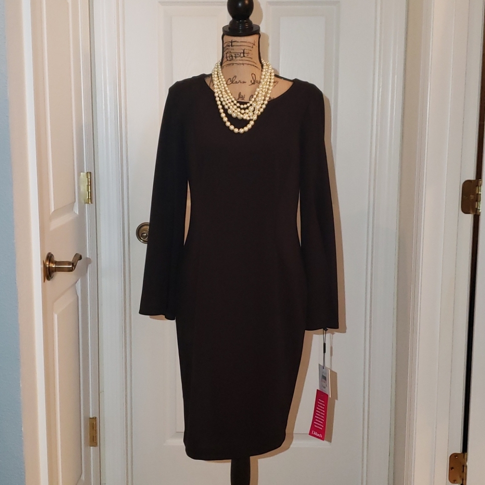 Calvin Klein long sleeve black cocktail dress s10